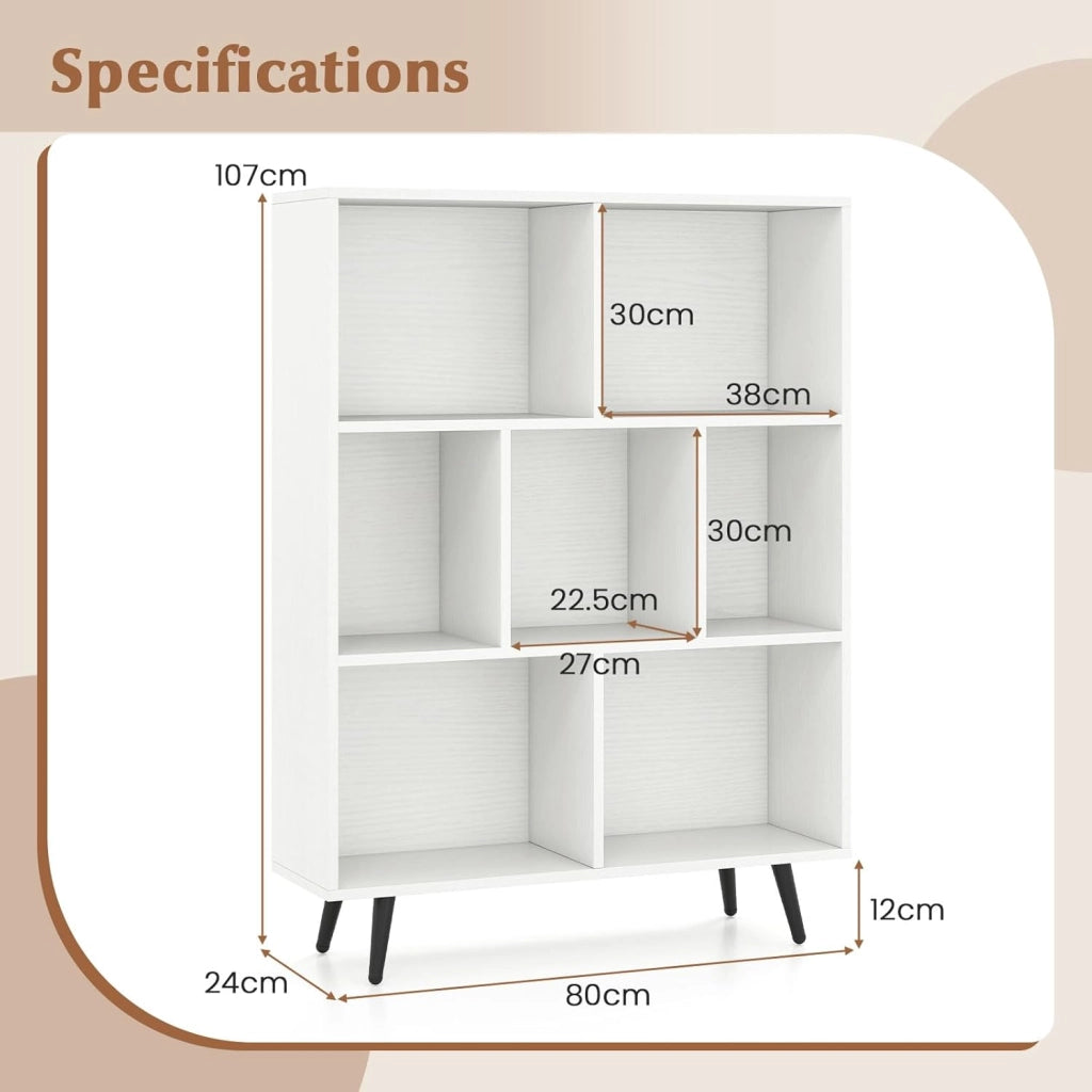 Libreria a 7/8/10 scomparti, con gambe in metallo e dispositivo antiribaltamento, mensola per camera da letto, soggiorno, studio (80 x 24 x 107 cm)
