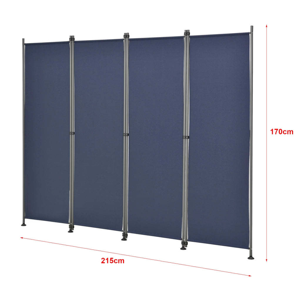 Paravento Modica a 4 Pannelli Parete Divisorio con Struttura Pieghevole (AxL) 170x215 cm - Blu Scuro pro.tec