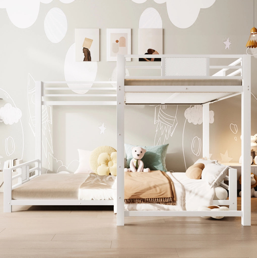 Letto a castello angolare in metallo bianco 90x200 / 140x200