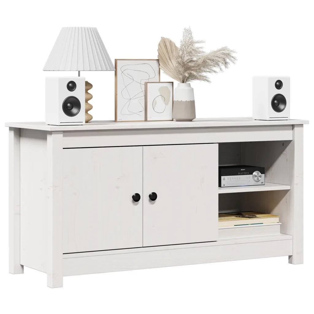 Mobile Porta TV-Credenza TV Bianco 103x36,5x52 cm in Legno Massello di Pino