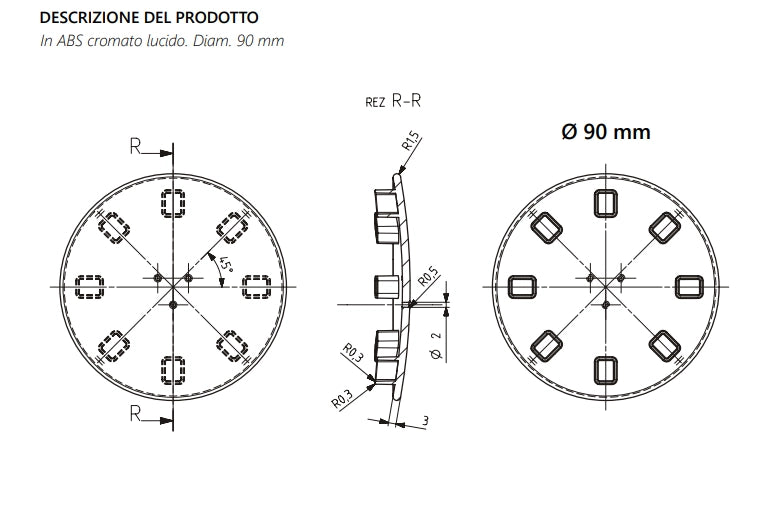Piattello di ricambio per piletta doccia diametro 120 mm Damast