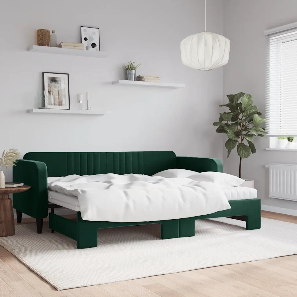 Divano Letto Estraibile Materassi Verde Scuro 80x200 Velluto 3197082