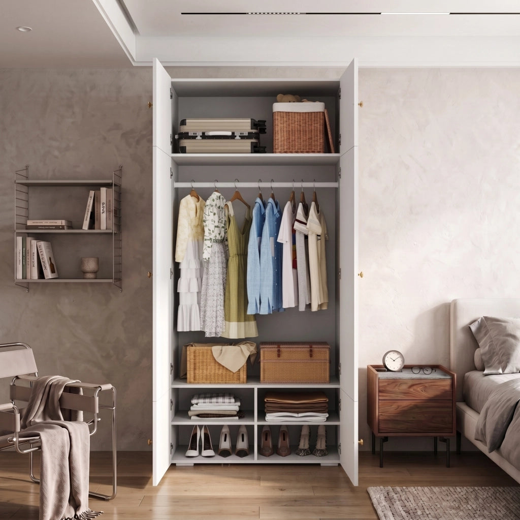 ARMADIO con asta appendiabiti e 5 vani 90x50x200 cm Bianco