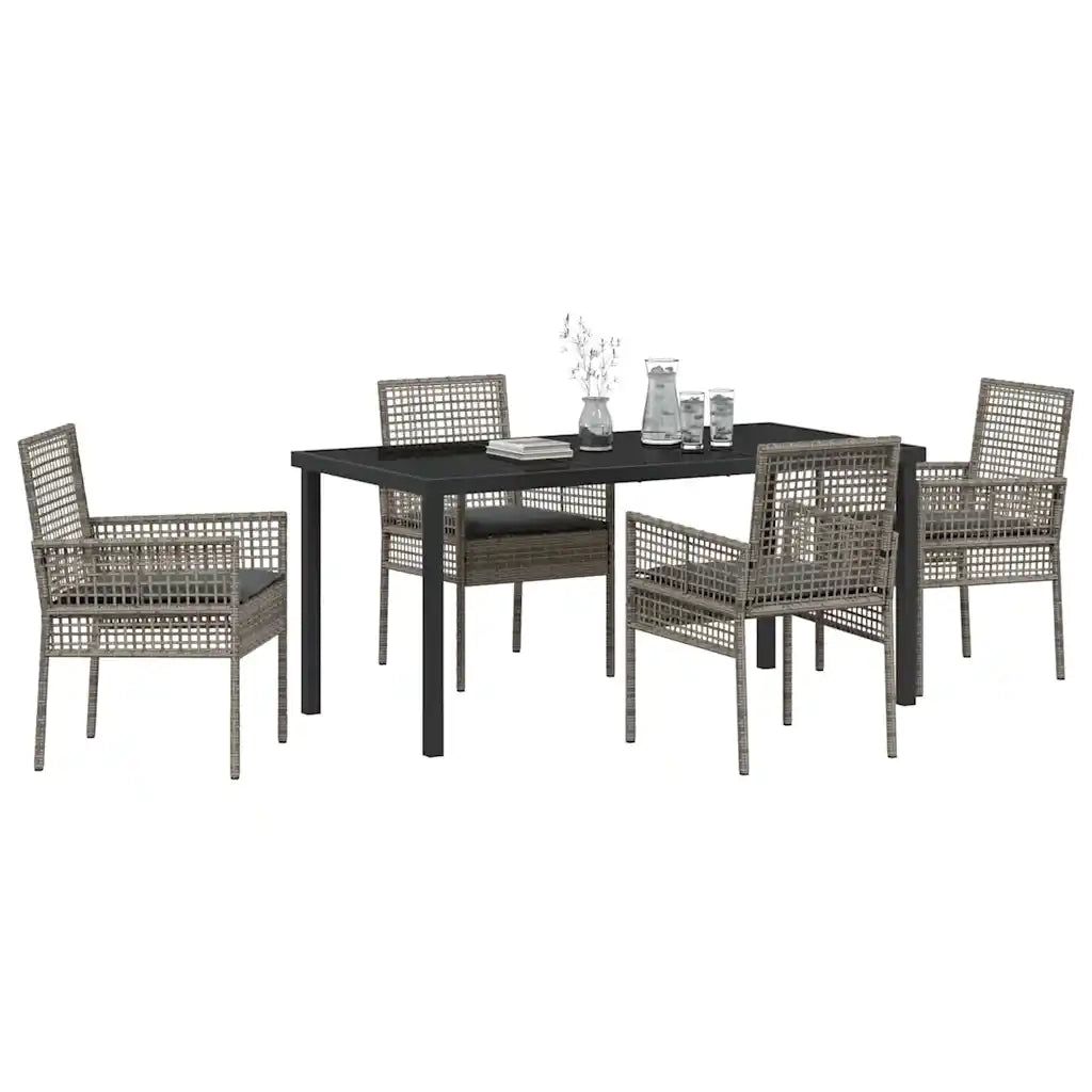 Set da Pranzo per Giardino con cuscino 5 pcs Grigio polyrattan
