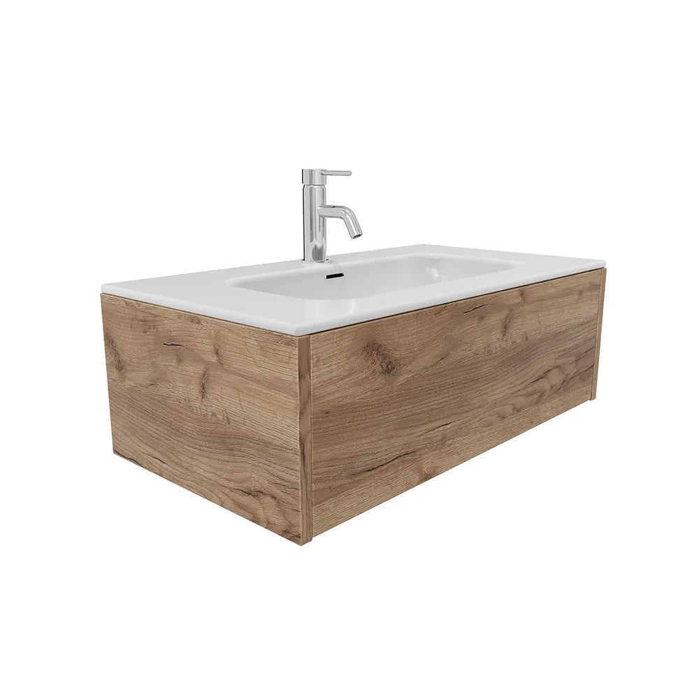 Mobile bagno sospeso 80cm un cassetto apertura push&pull rovere gransasso con lavabo | Galdor