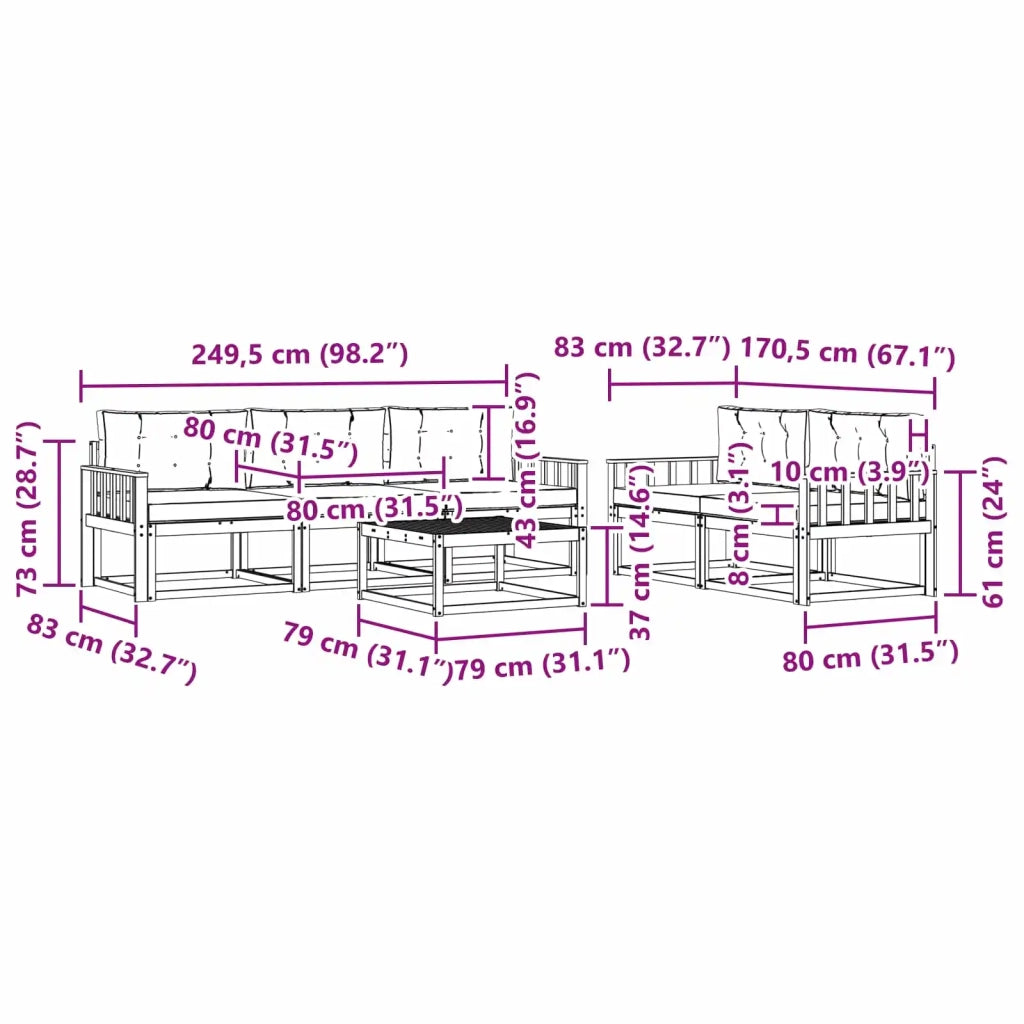 Set di divani da esterno 6 pz Bianco e Grigio Chiaro 3386055