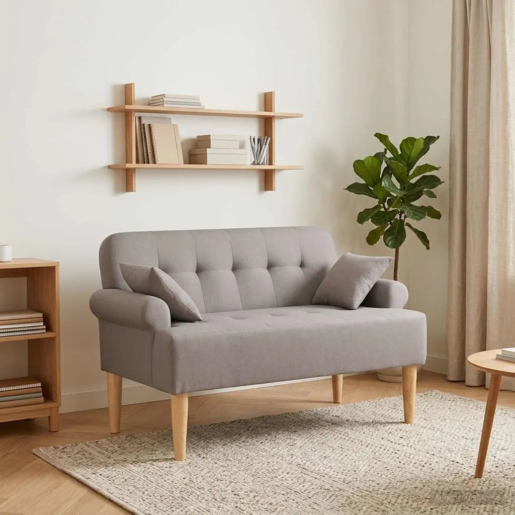 Loveseat con bottoni imbottiti Tortora 120 x 65 x 79 cm Tessuto 42041815
