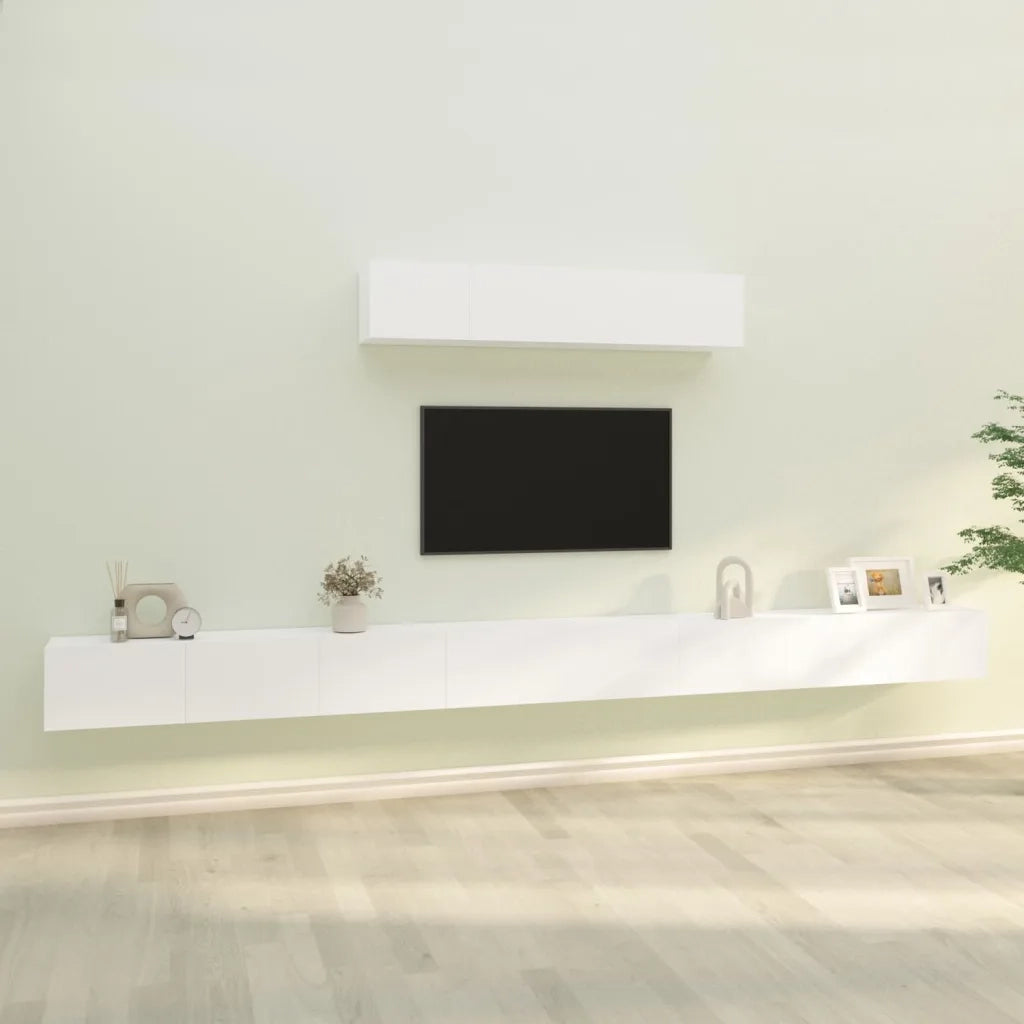 Set di Mobili Porta TV 6 pz-Set di 6 Credenza per TV Bianco in Legno Multistrato 481600