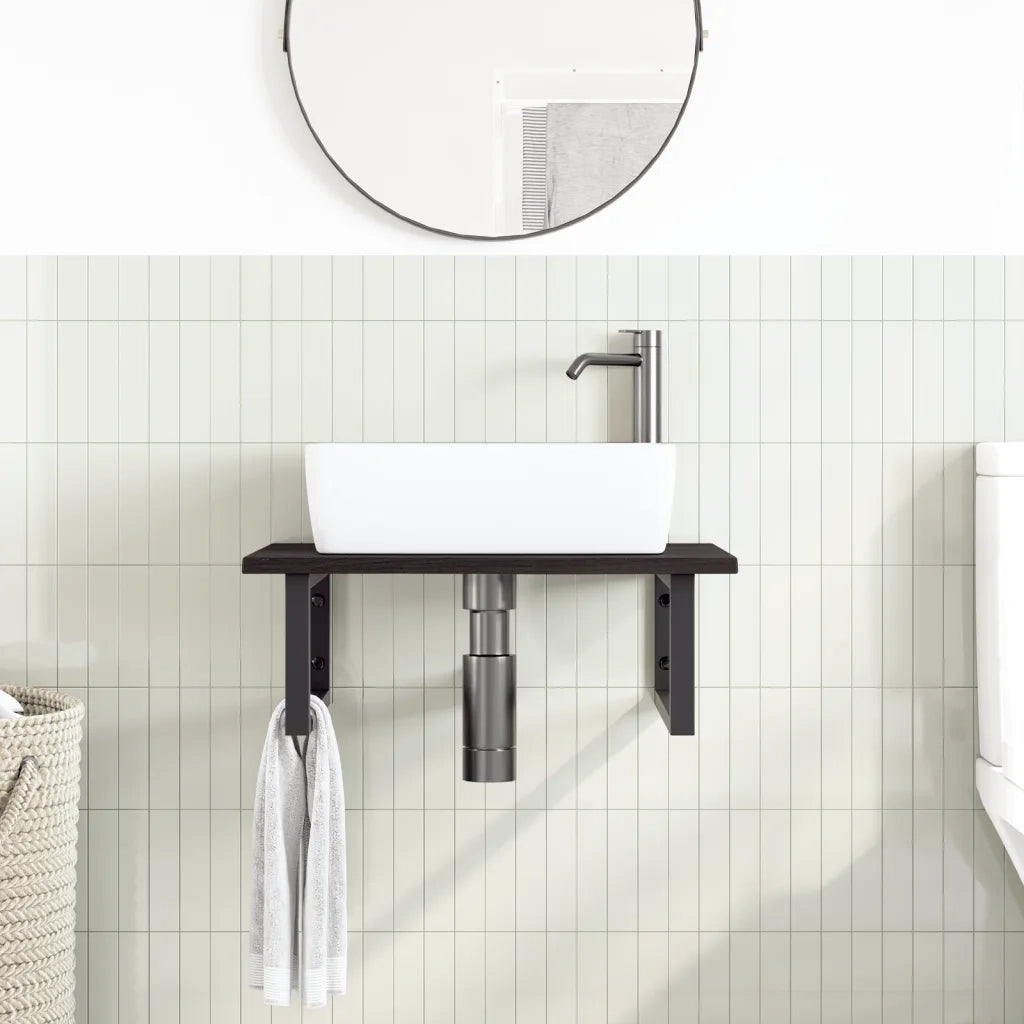 Ripiano a Parete per Lavabo-Mensole a Muro in Acciaio e Massello di Rovere 966567