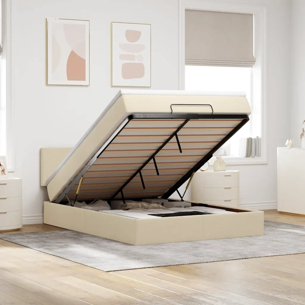 Pouf Letto con Materasso Crema 140x190 cm in Tessuto