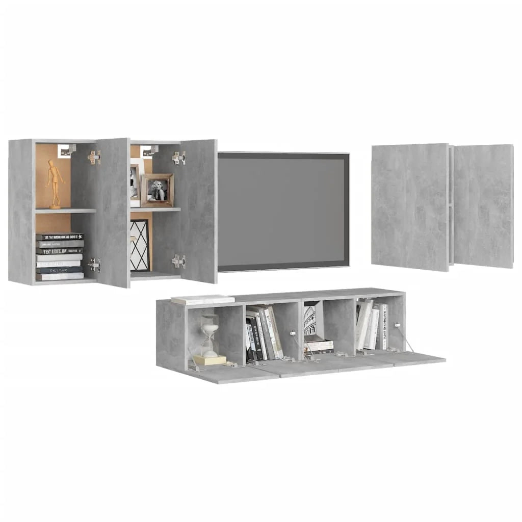 Set di mobili da 6 pezzi tra cui armadio credenza mobile TV televisore per soggiorno camera da letto salotto legno ingegnerizzato grigio 02_0024316