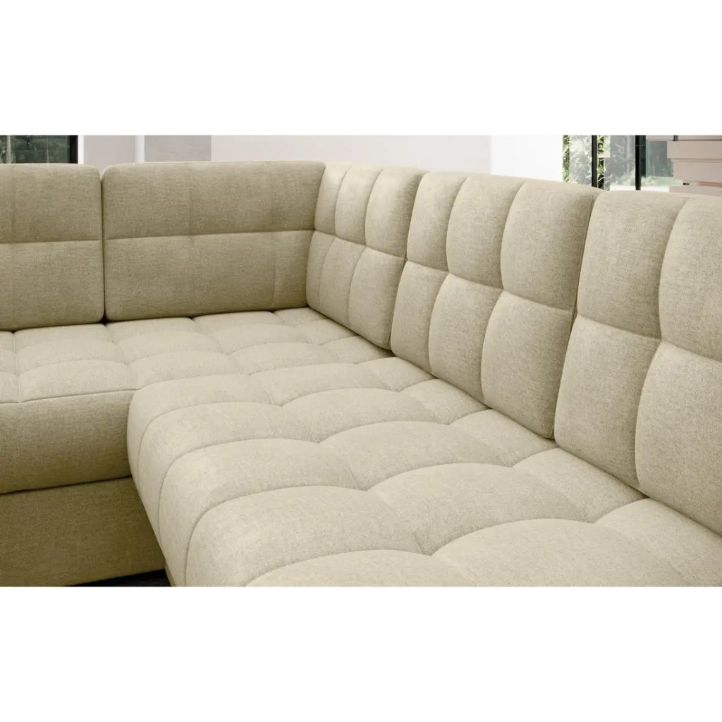 Divano ad angolo trasformabile MONTEZA beige 299 cm con contenitore e letto