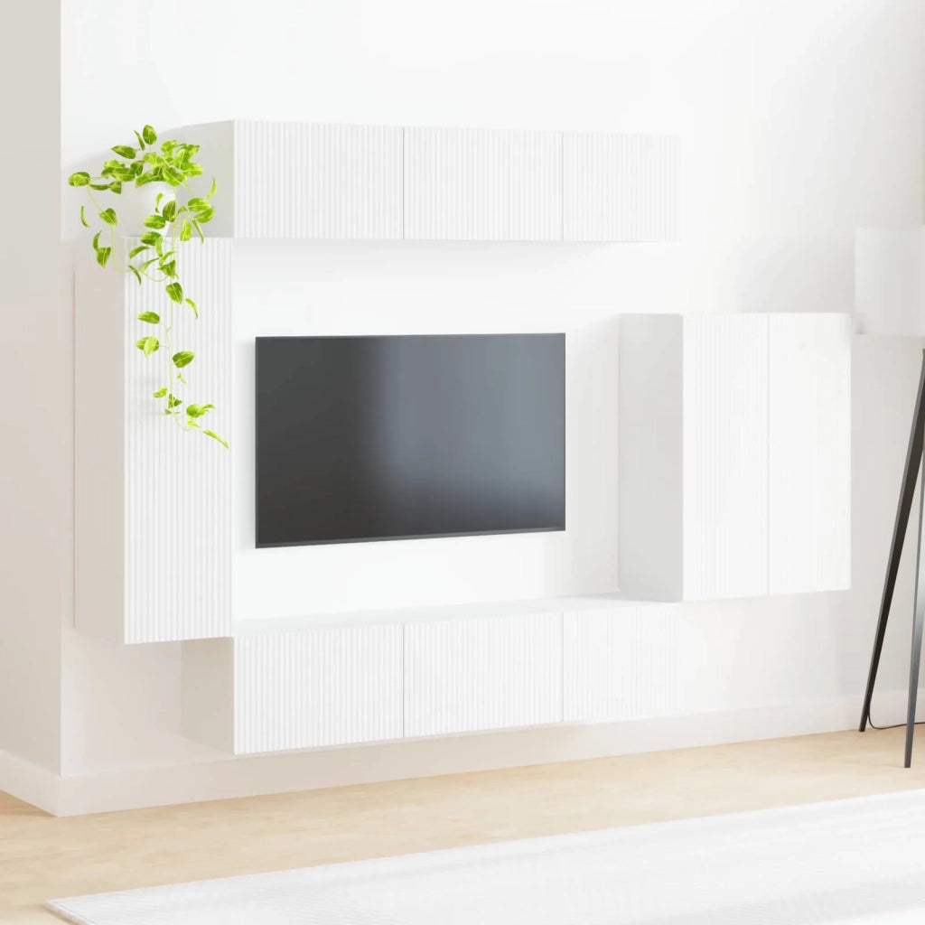 Set di Mobiletto da TV a Parete Montaggio a parete 6 pcs Bianco