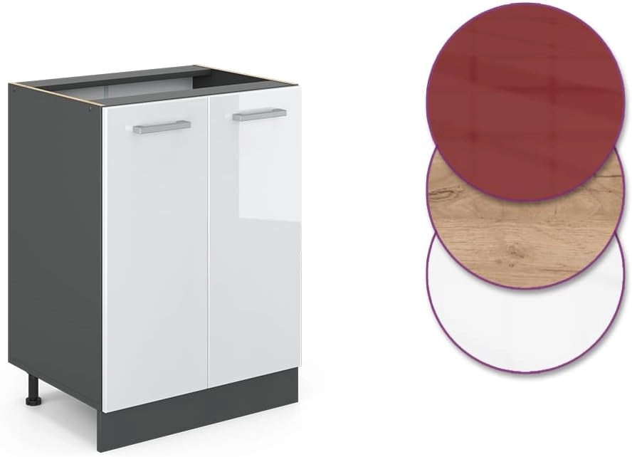 Mobiletto base cucina R-line, Bianco lucido/Antracite, 60 cm senza piano di lavoro