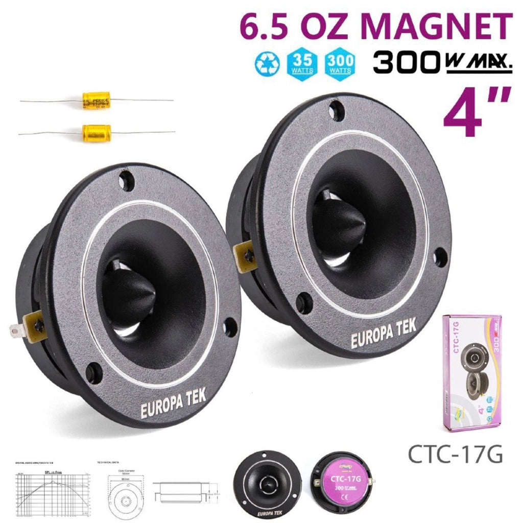 CASSE TWEETER PER AUTO 4" 300W MAX ALTOPARLANTI MAGNETE NERO 6.5 OZ CTC-17G