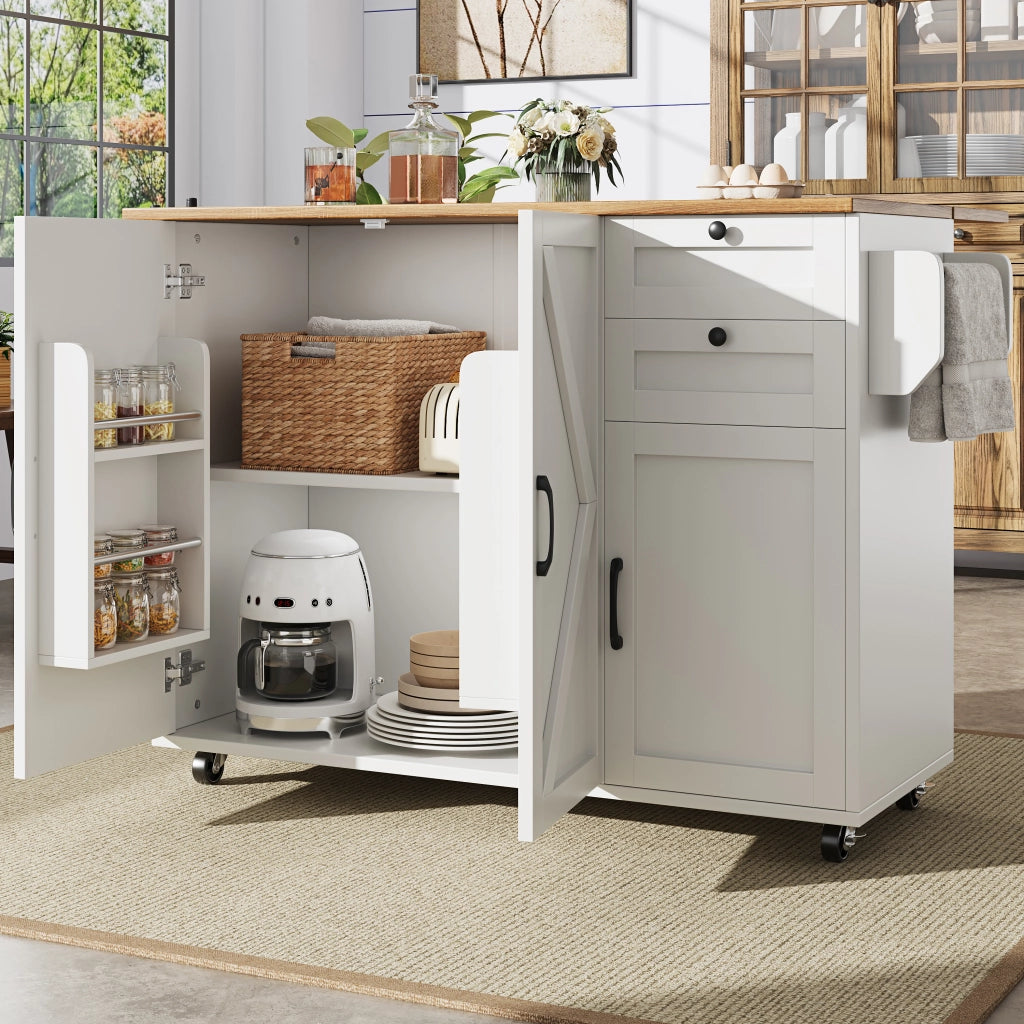 Carrello da Cucina con 2 Cassetti; Ripiani e Piano Pieghevole con Ruote per Cucina in MDF 120 x 43.2 x 92 cm