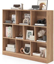 Libreria Aperta con 10 Scomparti, Libreria a 3 Livelli con Dispositivo Antiribaltamento, Mobile di Stoccaggio, Scaffale per Soggiorno, Ufficio (Naturale, 120 x 24 x 104 cm)