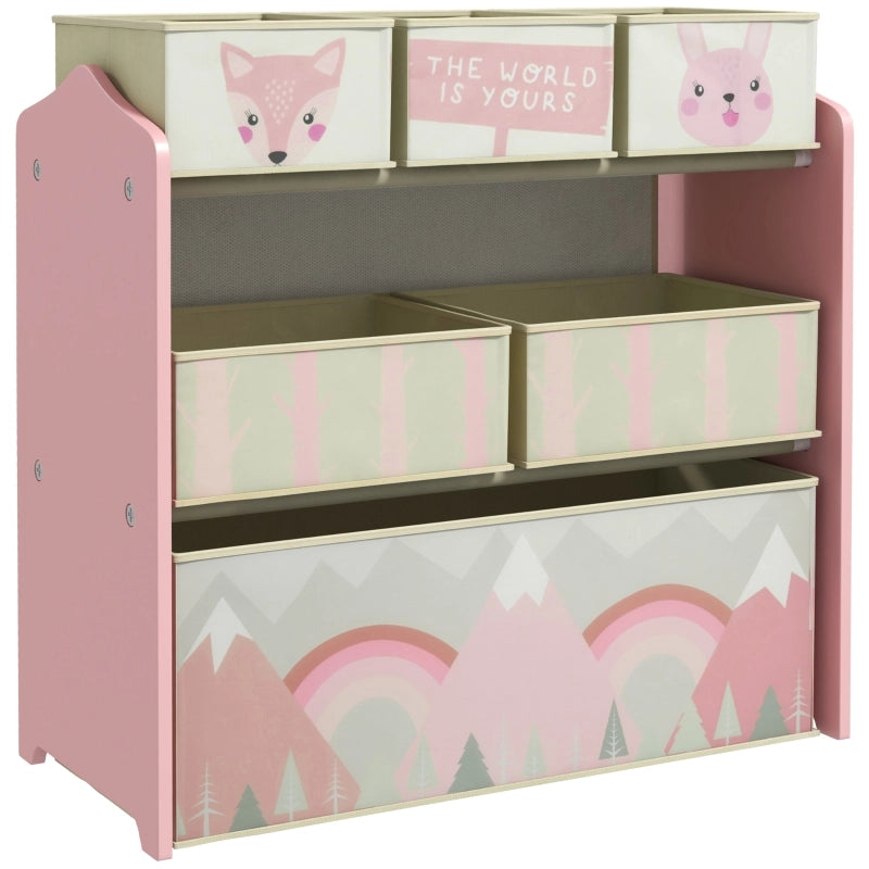 Armadio per bambini con 6 scatole in tessuto, design grazioso, 63x30x66 cm, rosa