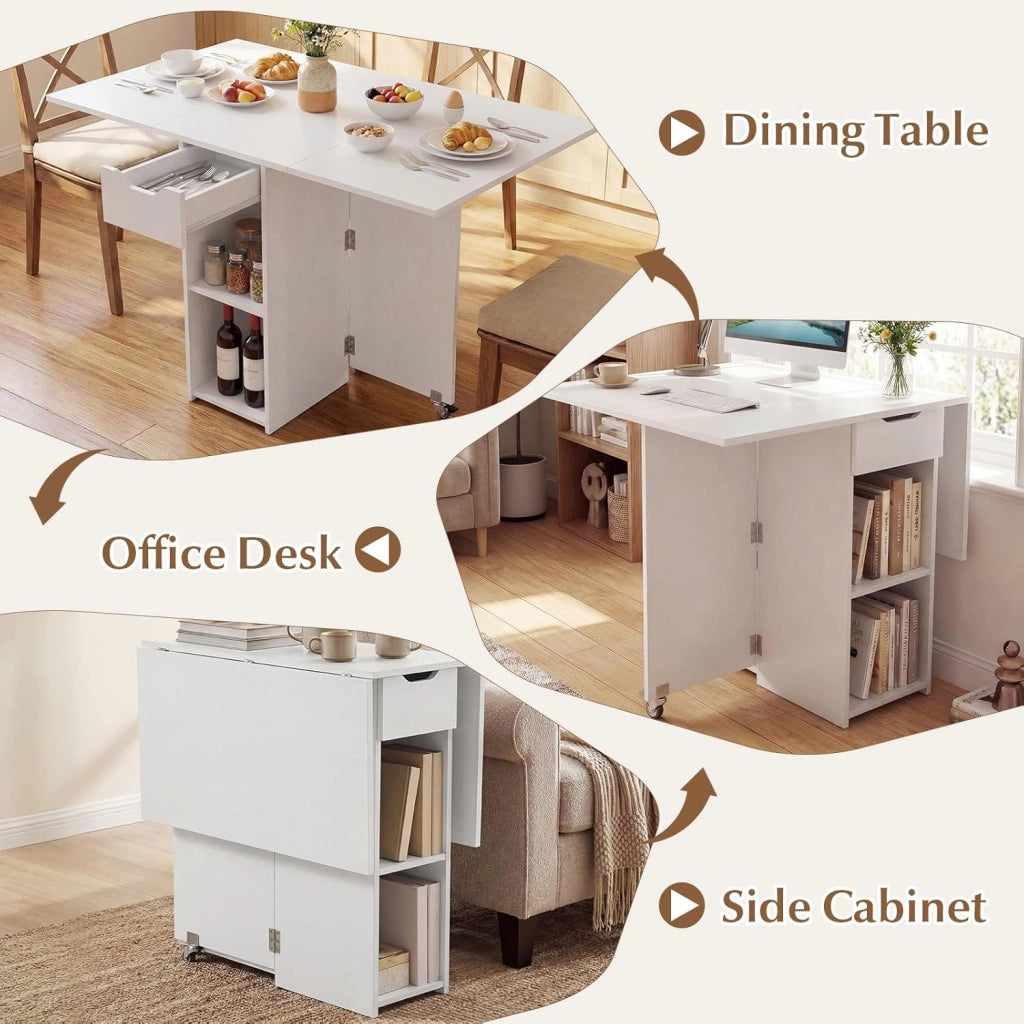 Tavolo da Pranzo Pieghevole, Mobile da Cucina con Ali Pieghevoli, 1 Cassetto e 2 Ripiani Aperti, per 2-4 Persone, Salvaspazio, 120 x 72 x 75 cm, Ideale per Sala e Cucina