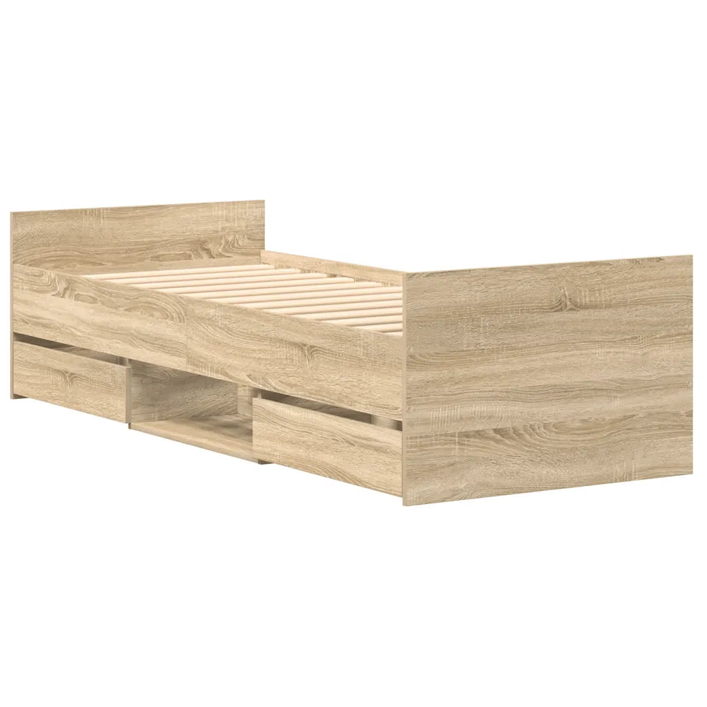 Giroletto con Testiera e Pediera-Struttura Letto Rovere Sonoma 75x190 cm