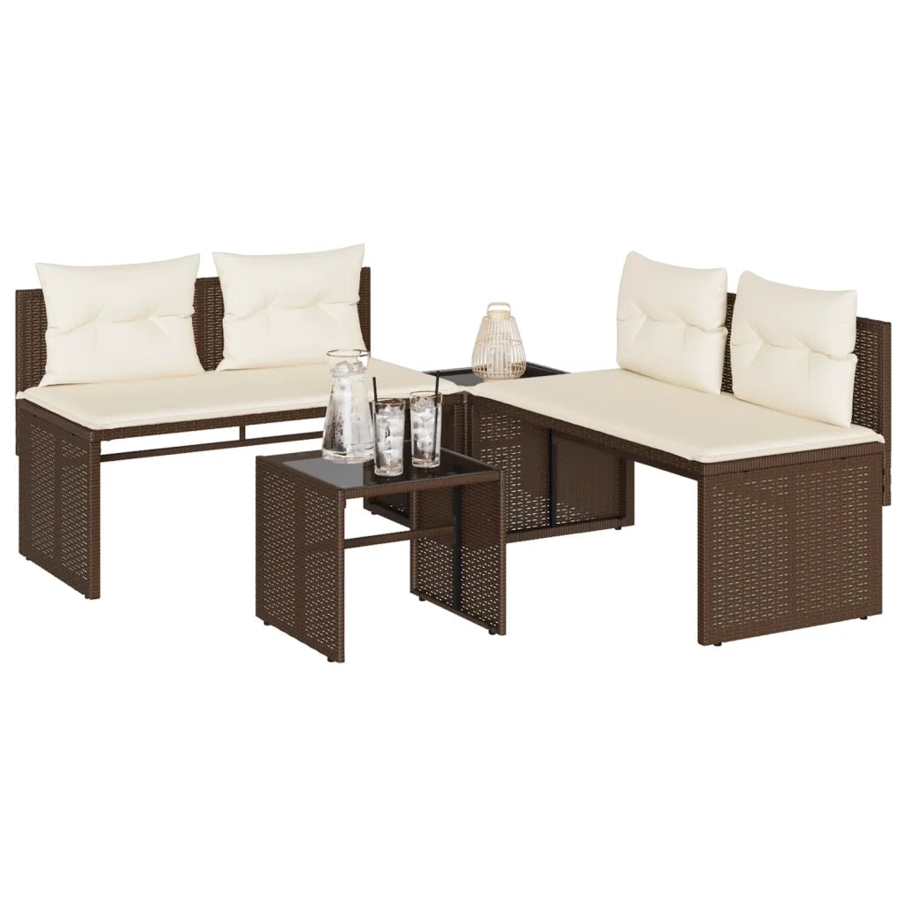 Set Divano da Giardino 4 pz | Set Salotto da Giardino con Cuscini Marrone in Polyrattan