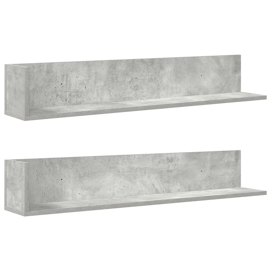 2 pz Mensole a Muro | Scaffale Parete | Ripiano a parete Grigio Cemento 100x16,5x16,5cm in Truciolato