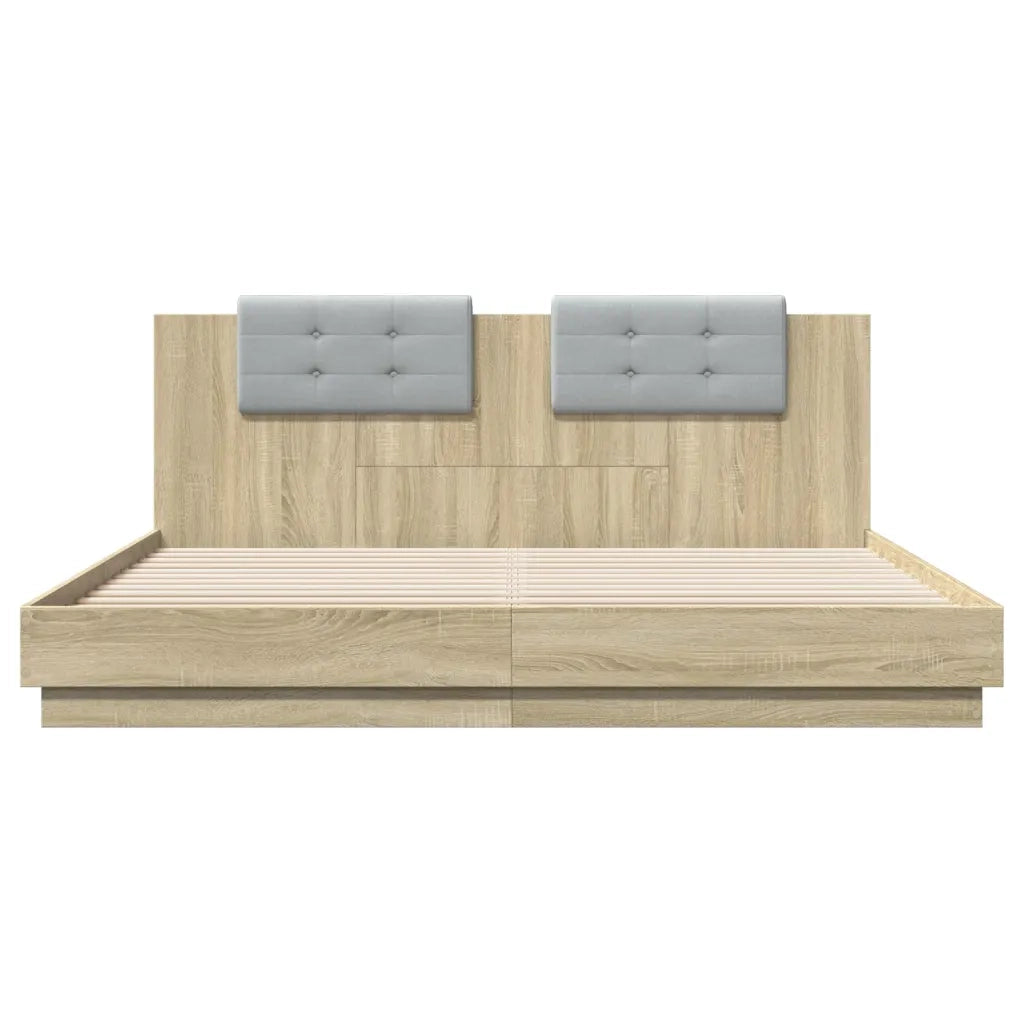 Letto matrimoniale | Letto per adulti | Giroletto con Testiera e LED Rovere Sonoma 160x200 cm
