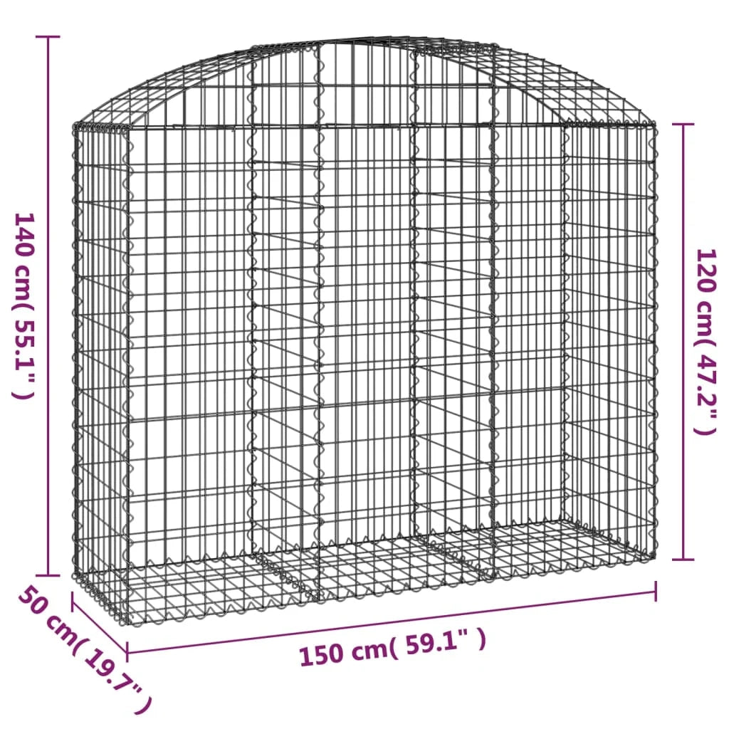 Cesto gabbione recinzione a gabbia muro di contenimento ad arco 150 x 50 x 120/140 cm ferro zincato argento 02_0039981