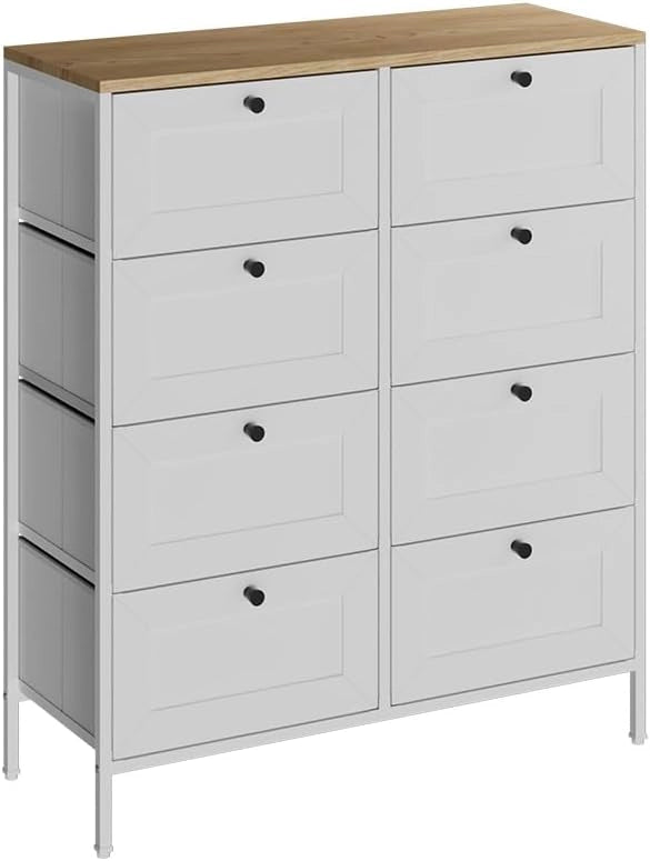 Cassettiera Belaro, Bianco, 80 x 95 cm con 8 cassetti, per riporre abiti e oggetti di uso quotidiano
