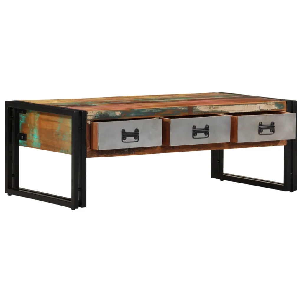 Tavolino con 3 Cassetti in Massello Recuperato 100x50x35cm 244941