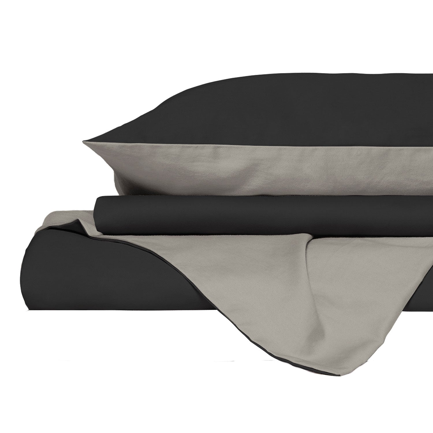Copripiumino Singolo con Sacco e Federe in Tinta Unita Double Face Linea Vera Fumo e Grigio Chiaro