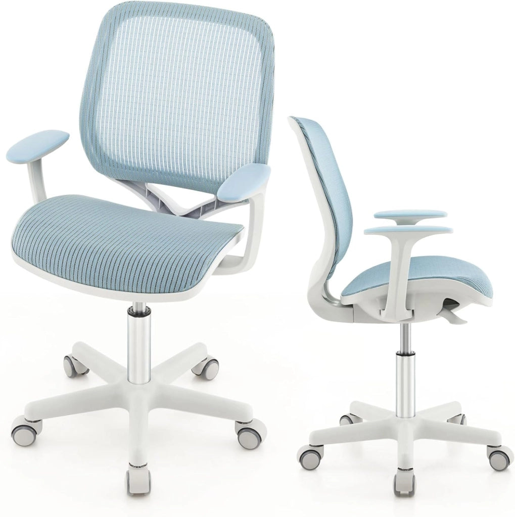 Sedia da Scrivania Girevole per Bambini (Blu, Ruote Ordinarie) | con Altezza Regolabile, 5 Ruote, Braccioli Morbidi, Mobile Ergonomica per Bambini 6-15 Anni