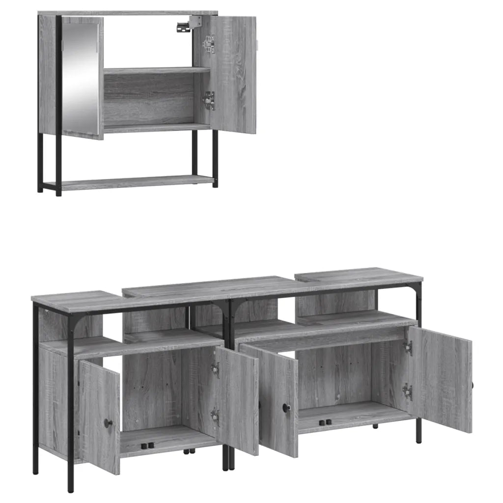 Set Mobili da Bagno | Armadio da bagno 3 pz Grigio Sonoma in Legno Multistrato