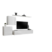 Set di mobili da salotto murali SWITCH V design, colore bianco lucido.