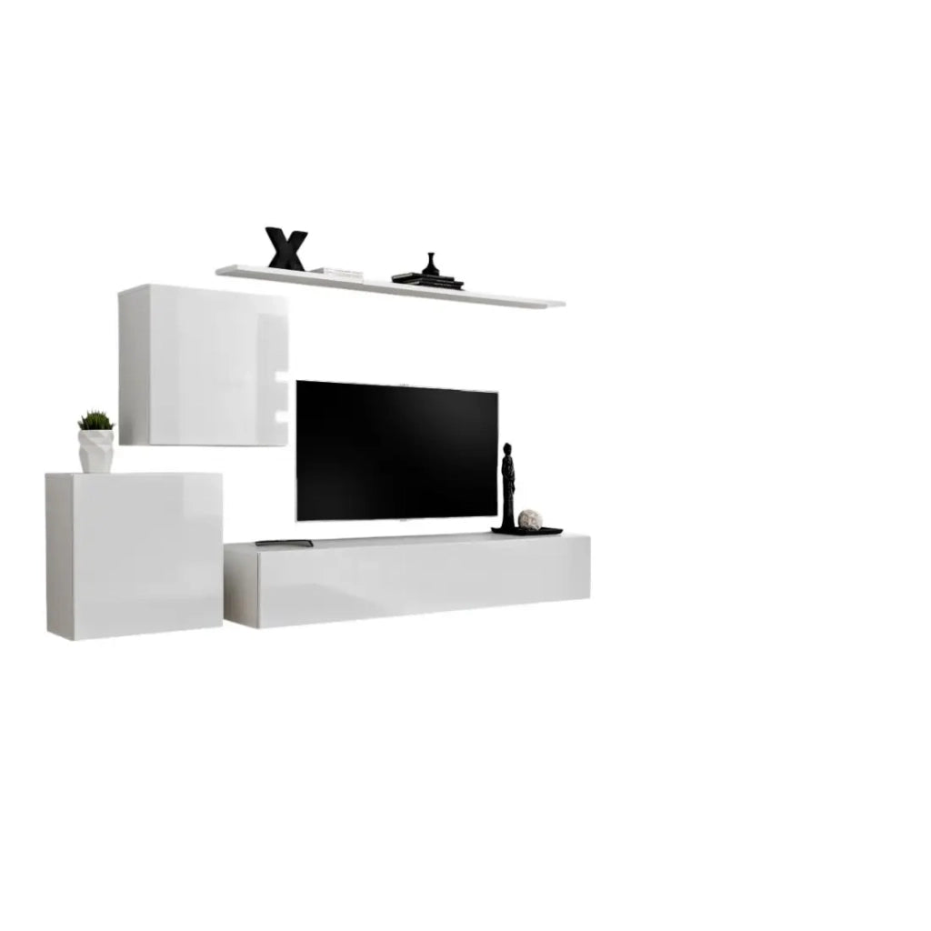 Set di mobili da salotto murali SWITCH V design, colore bianco lucido.