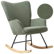 Poltrona a dondolo Verde Jumbo Corda Tappezzeria Metallo Gambe nere Confortevole Ampio schienale e braccioli Soggiorno Camera da letto