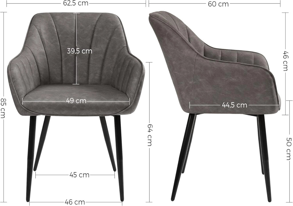 SONGMICS Poltroncina, Sedia da Pranzo, Sedia Imbottita, Fodera in Similpelle PU con Effetto Vintage, Gambe in Metallo, Portata 110 kg, Sala da Pranzo Salotto Camera, Grigio LDC079G01