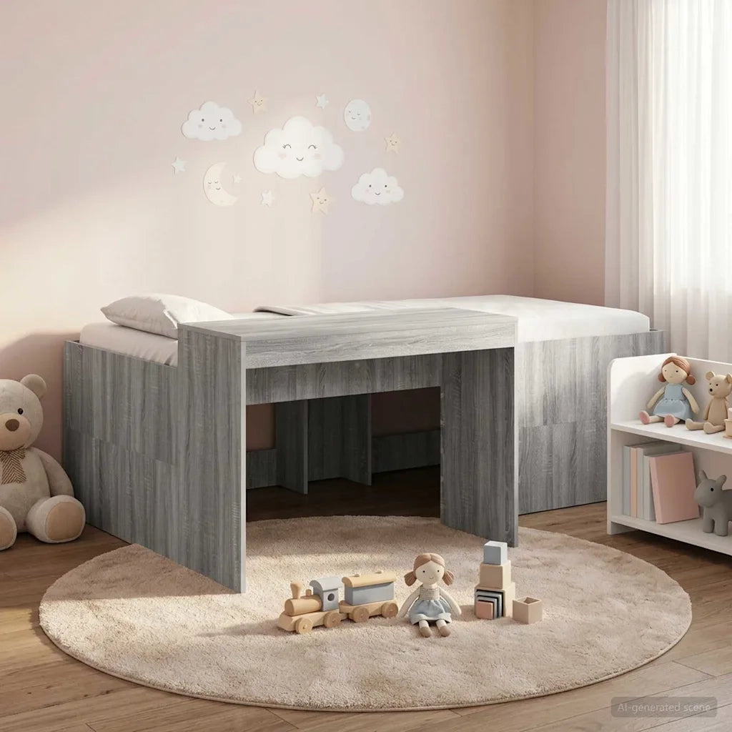 Letto alto per Bambini | Letto Infantile | Lettino con scrivania Sonoma grigio 75 x 190 cm