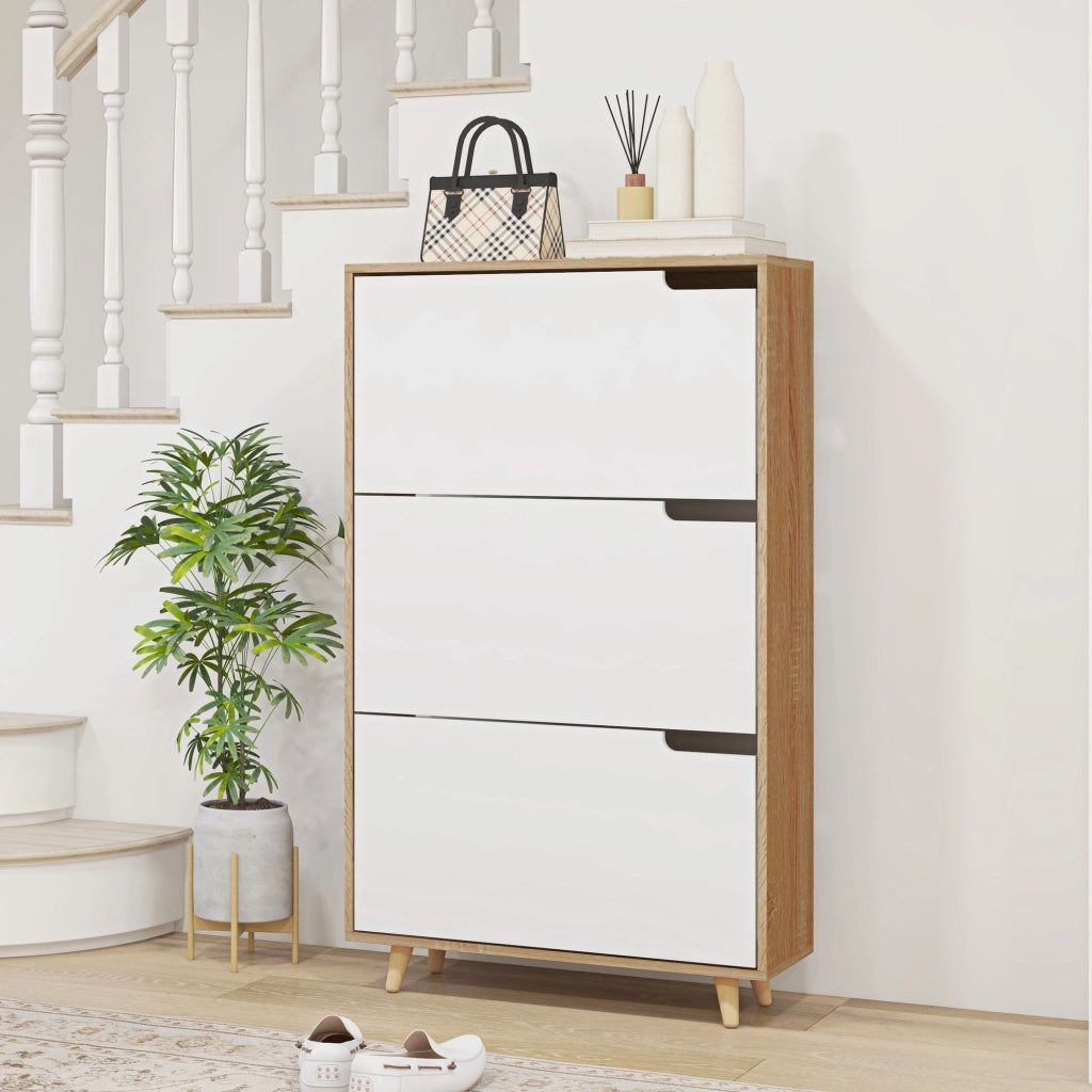 Scarpiera con ripiani regolabili ¨C Zephmum ¨C 72x24x119 cm bianco e naturale