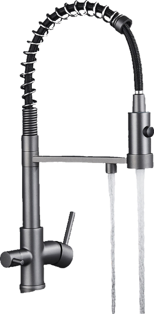 Bernd | Filtro opaco  3 vie grigio titanio gastronomia Rubinetto cucina amolla in acciaio inossidabile osmosi|Miscelatore da ristorante ruotabile 360°