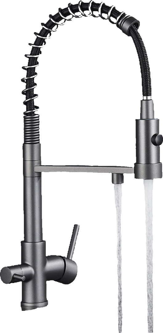 Bernd | Filtro opaco  3 vie grigio titanio gastronomia Rubinetto cucina amolla in acciaio inossidabile osmosi|Miscelatore da ristorante ruotabile 360°