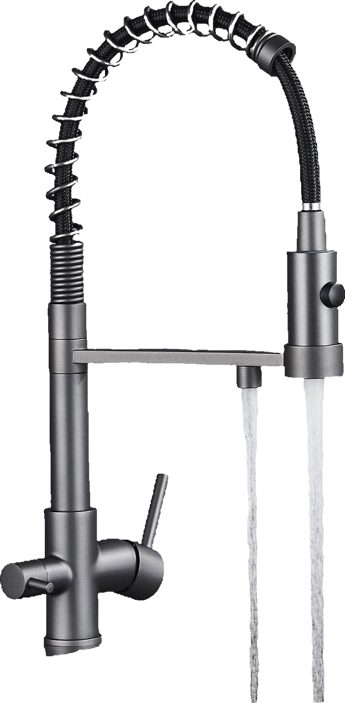 Bernd | Filtro opaco  3 vie grigio titanio gastronomia Rubinetto cucina amolla in acciaio inossidabile osmosi|Miscelatore da ristorante ruotabile 360°