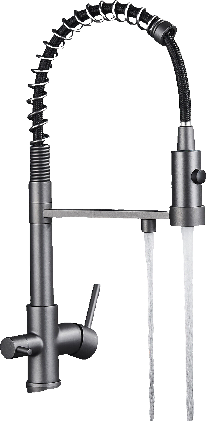 Bernd | Filtro opaco  3 vie grigio titanio gastronomia Rubinetto cucina amolla in acciaio inossidabile osmosi|Miscelatore da ristorante ruotabile 360°