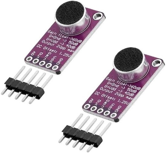 Microfono amplificatore con controllo di guadagno automatico - MAX9814 - 2 pezzi - Microfono senza rumore - Amplificazione regolabile fino a 60 dB - Alloggiamento compatto - Modulo di microfono
