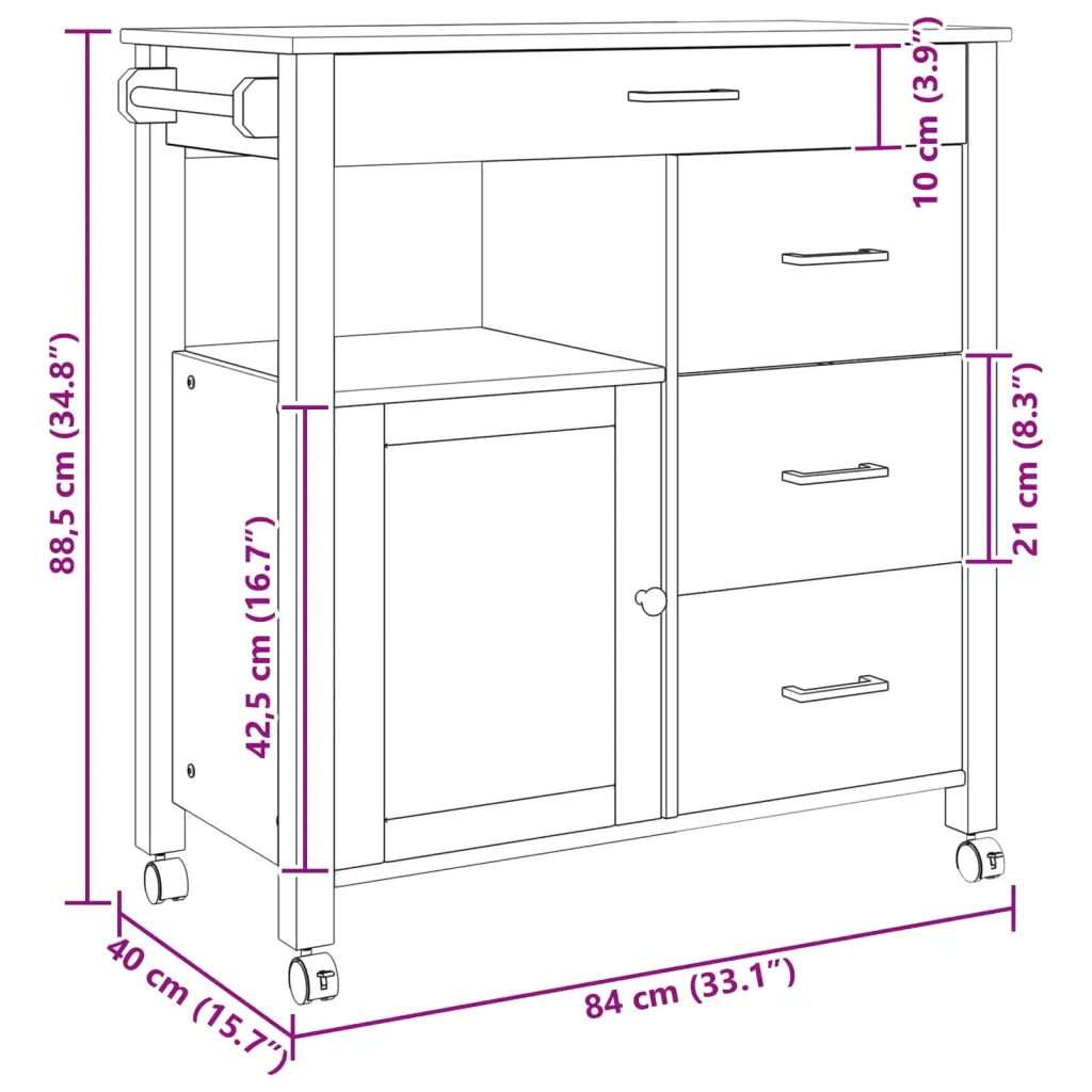 Carrello da Cucina MONZA Nero 84 x 40 x 88,5 cm CFW4141387