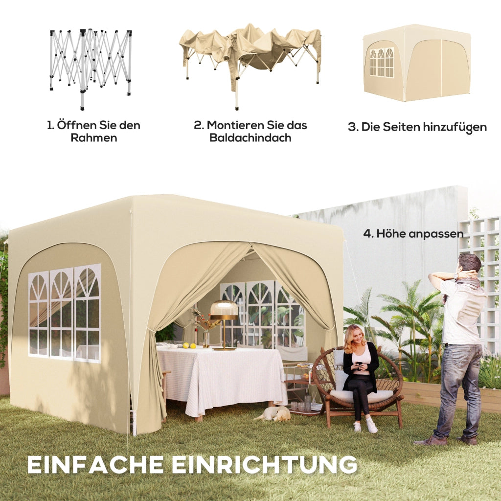 Gazebo 3x3 m pieghevole con pareti e borsa ¨C zephmum ¨C sabbia UPF50+