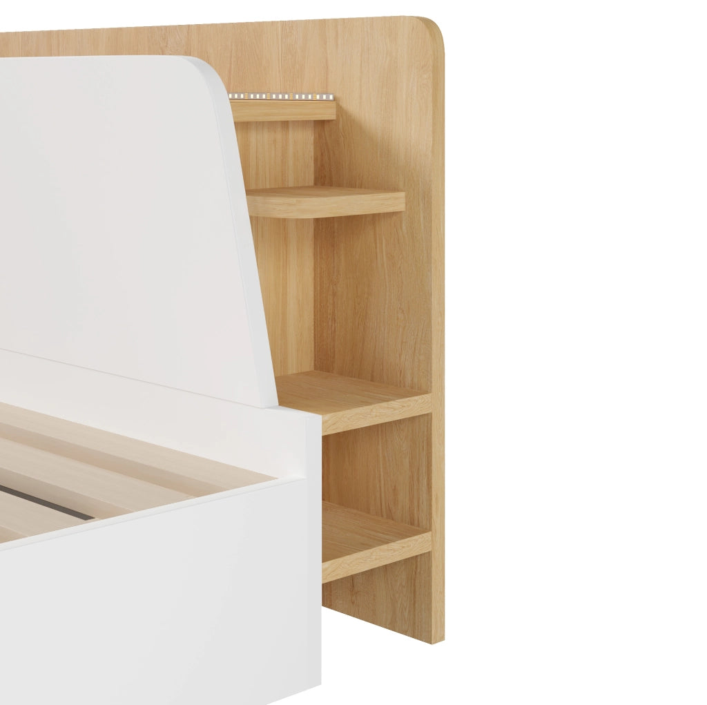 Letto contenitore idraulico 140x200 cm con USB, LED e comodino integrato