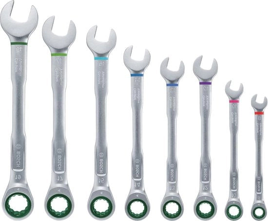 Set di 8 chiavi inglese a rinculo con combinazione - di alta qualità e resistente all'usura - designazione di dimensione a codice di colore