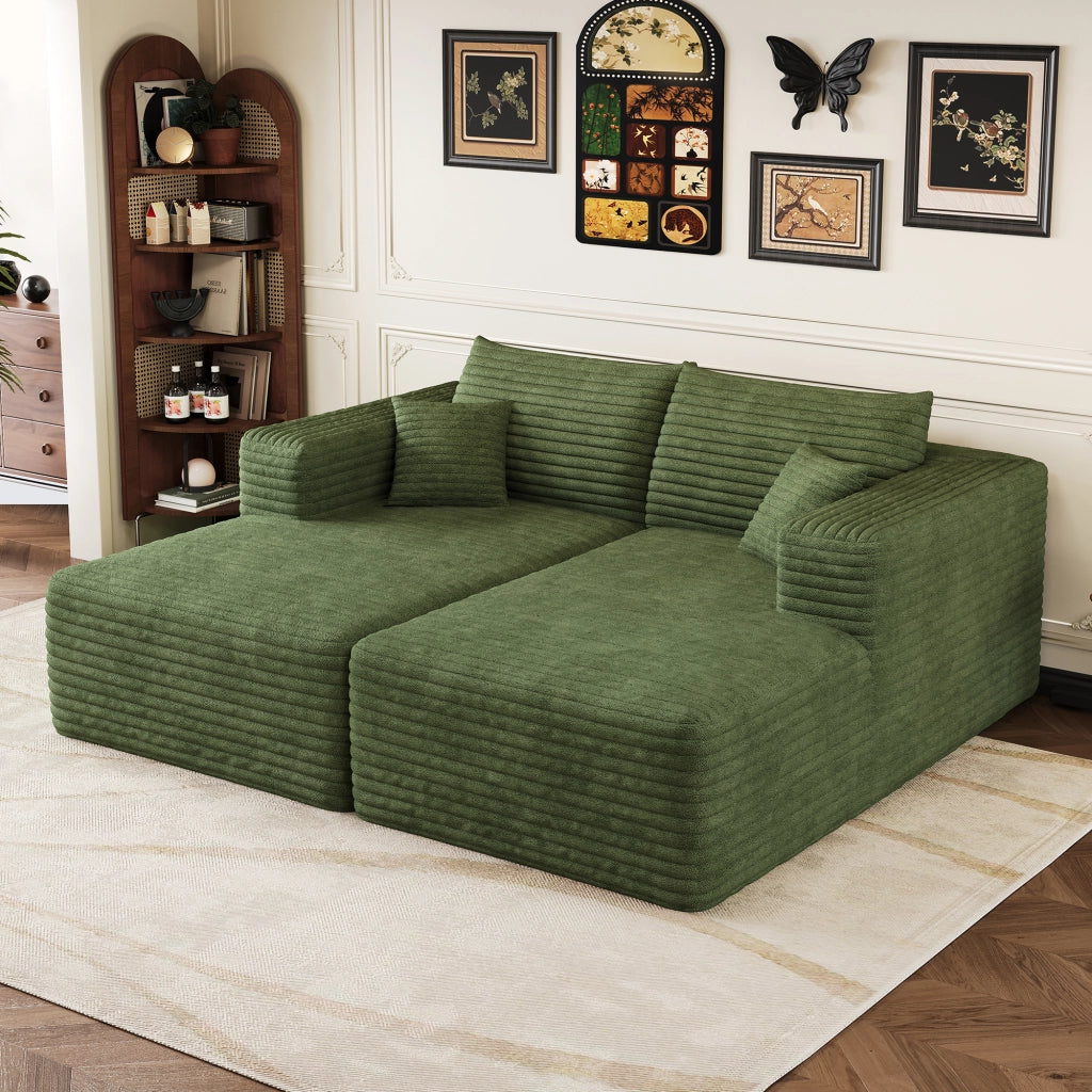 Divano modulare moderno in velluto a coste verde 180x151 cm senza montaggio