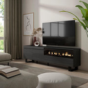 Mobile TV, 200x35x57cm, soggiorno, Per TV fino a 80", Camino elettrico, Design industriale, Nero RF2194